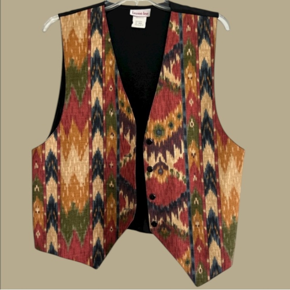 🔥VTG! LAUREN LEE! TAPESTRY VEST! NEUTRAL COLORS! AZTEC PRINT! UNION TAG! *RARE*